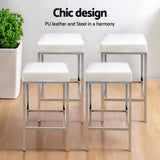 Furniture > Bar Stools & Chairs > Table & Bar Stools - Artiss 4x Bar Stools Leather Padded Metal White - Garden Yard