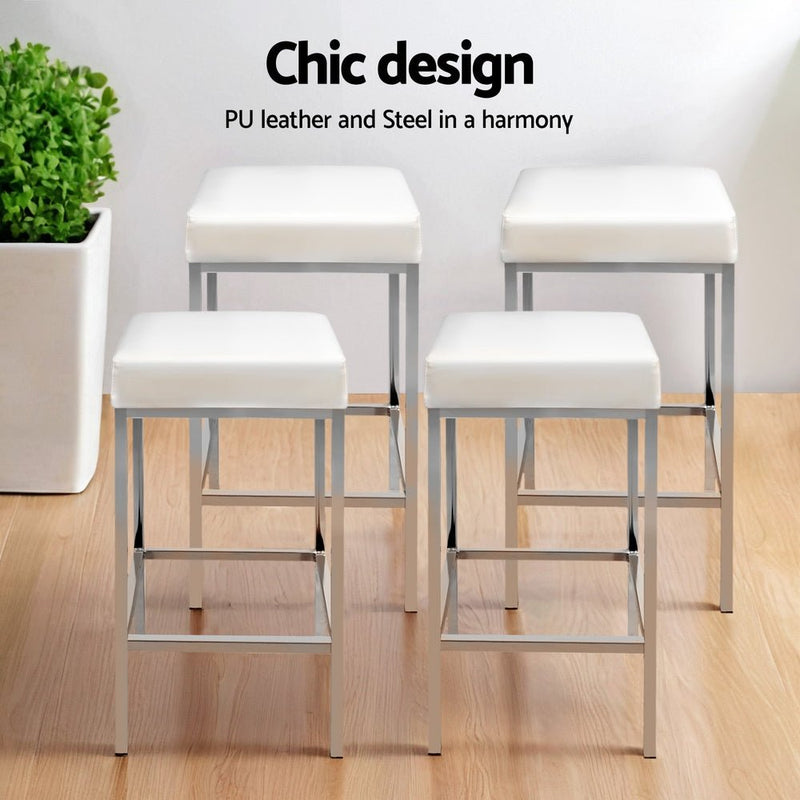 Furniture > Bar Stools & Chairs > Table & Bar Stools - Artiss 4x Bar Stools Leather Padded Metal White - Garden Yard