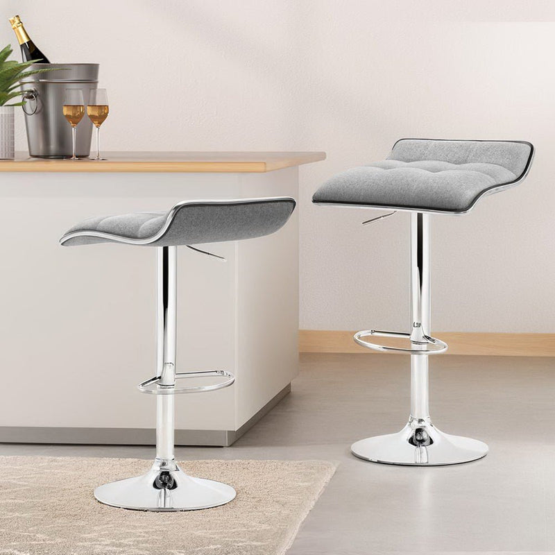 Furniture > Bar Stools & Chairs > Table & Bar Stools - Artiss 4x Bar Stools Linen Padded Gas Lift - Garden Yard