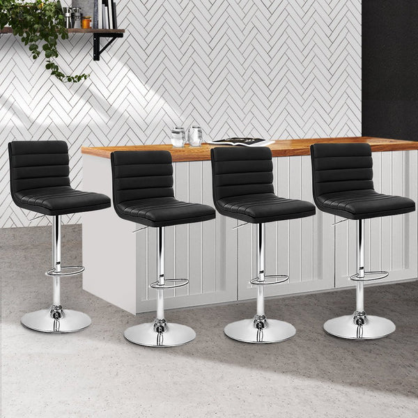 Furniture > Bar Stools & Chairs > Table & Bar Stools - Artiss 4x Bar Stools Padded Leather Gas Lift Black - Garden Yard