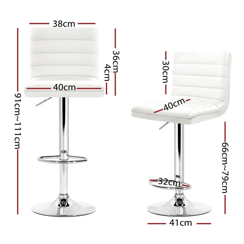 Furniture > Bar Stools & Chairs > Table & Bar Stools - Artiss 4x Bar Stools Padded Leather Gas Lift White - Garden Yard