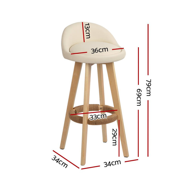 Furniture > Bar Stools & Chairs > Table & Bar Stools - Artiss 4x Bar Stools Padded Leather Wooden Beige - Garden Yard