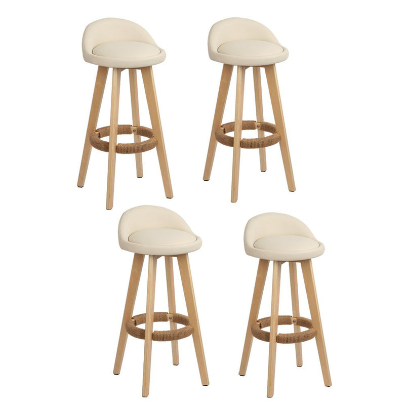 Furniture > Bar Stools & Chairs > Table & Bar Stools - Artiss 4x Bar Stools Padded Leather Wooden Beige - Garden Yard