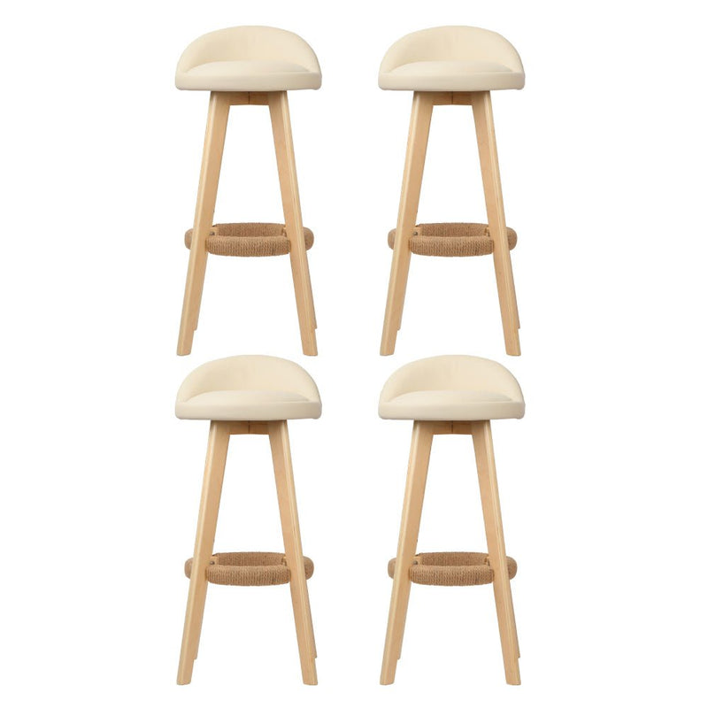 Furniture > Bar Stools & Chairs > Table & Bar Stools - Artiss 4x Bar Stools Padded Leather Wooden Beige - Garden Yard