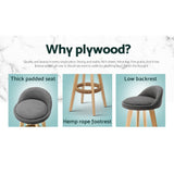 Furniture > Bar Stools & Chairs > Table & Bar Stools - Artiss 4x Bar Stools Padded Linen Wooden Grey - Garden Yard