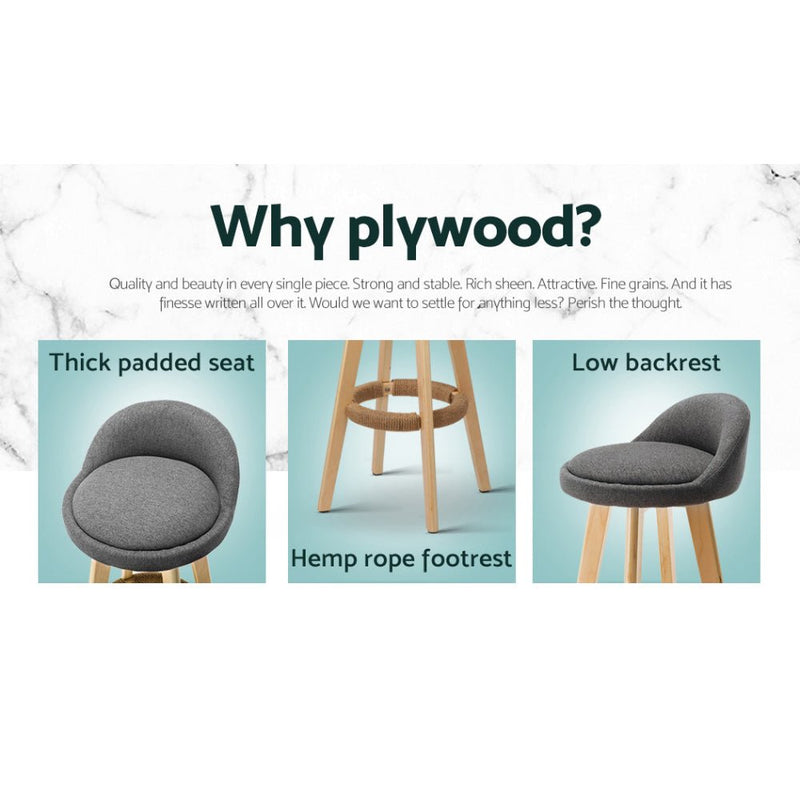 Furniture > Bar Stools & Chairs > Table & Bar Stools - Artiss 4x Bar Stools Padded Linen Wooden Grey - Garden Yard