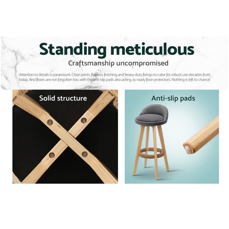 Furniture > Bar Stools & Chairs > Table & Bar Stools - Artiss 4x Bar Stools Padded Linen Wooden Grey - Garden Yard