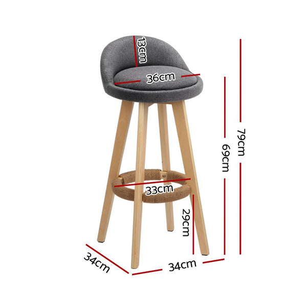 Furniture > Bar Stools & Chairs > Table & Bar Stools - Artiss 4x Bar Stools Padded Linen Wooden Grey - Garden Yard