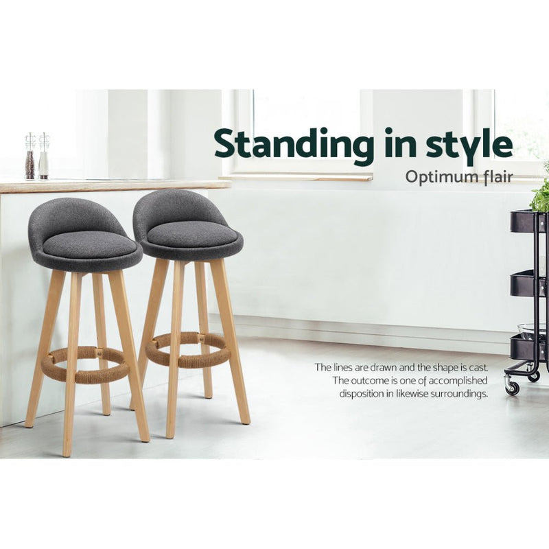 Furniture > Bar Stools & Chairs > Table & Bar Stools - Artiss 4x Bar Stools Padded Linen Wooden Grey - Garden Yard