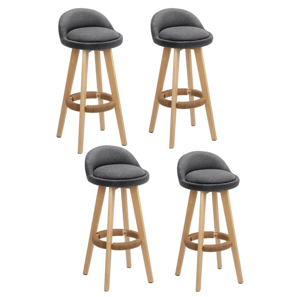Furniture > Bar Stools & Chairs > Table & Bar Stools - Artiss 4x Bar Stools Padded Linen Wooden Grey - Garden Yard