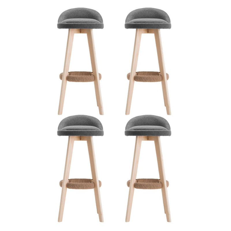 Furniture > Bar Stools & Chairs > Table & Bar Stools - Artiss 4x Bar Stools Padded Linen Wooden Grey - Garden Yard