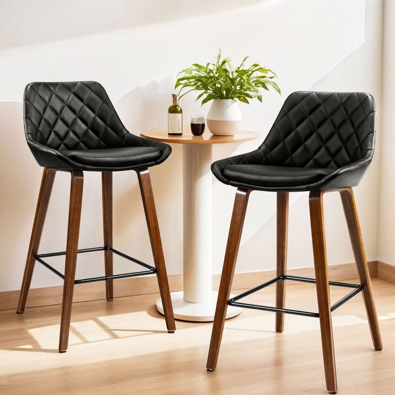 Furniture > Bar Stools & Chairs > Table & Bar Stools - Artiss 4x Bar Stools PU Seat Wooden - Garden Yard