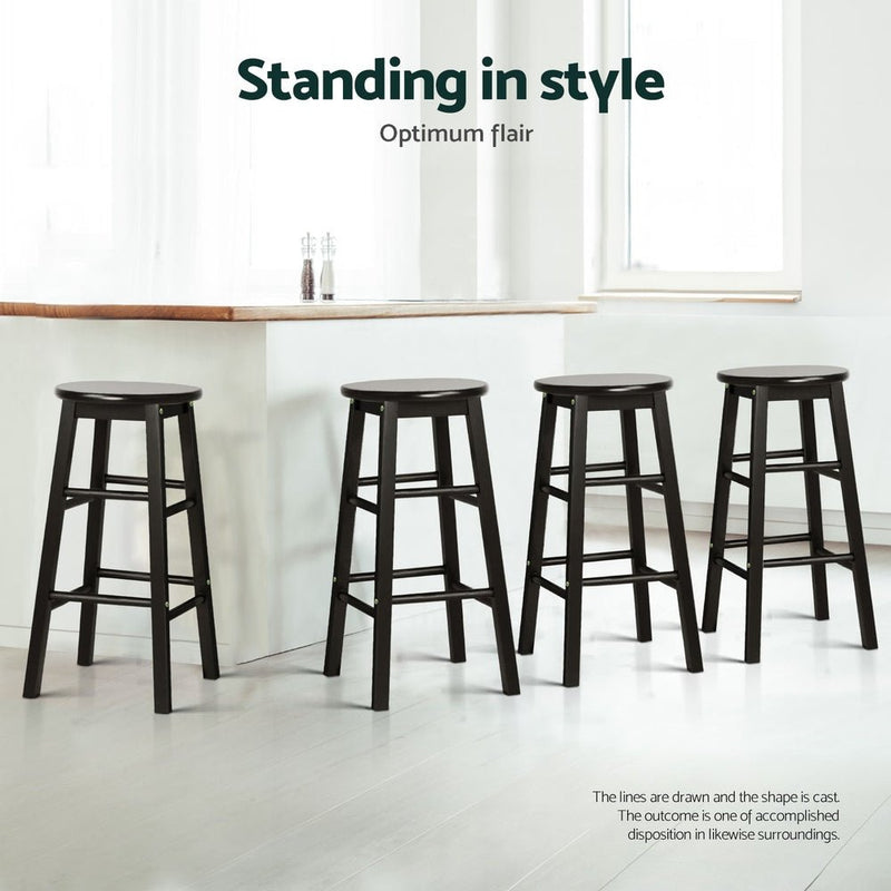 Furniture > Bar Stools & Chairs > Table & Bar Stools - Artiss 4x Bar Stools Round Chairs Wooden Black - Garden Yard