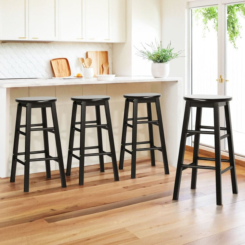 Furniture > Bar Stools & Chairs > Table & Bar Stools - Artiss 4x Bar Stools Round Chairs Wooden Black - Garden Yard