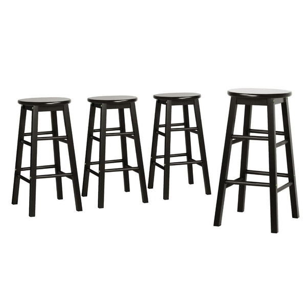 Furniture > Bar Stools & Chairs > Table & Bar Stools - Artiss 4x Bar Stools Round Chairs Wooden Black - Garden Yard