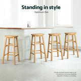 Furniture > Bar Stools & Chairs > Table & Bar Stools - Artiss 4x Bar Stools Round Chairs Wooden Nature - Garden Yard