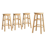 Furniture > Bar Stools & Chairs > Table & Bar Stools - Artiss 4x Bar Stools Round Chairs Wooden Nature - Garden Yard