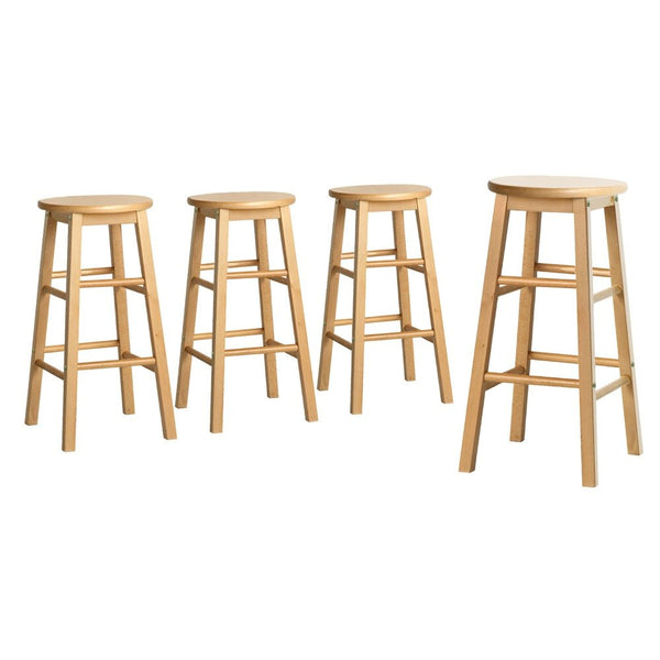 Furniture > Bar Stools & Chairs > Table & Bar Stools - Artiss 4x Bar Stools Round Chairs Wooden Nature - Garden Yard