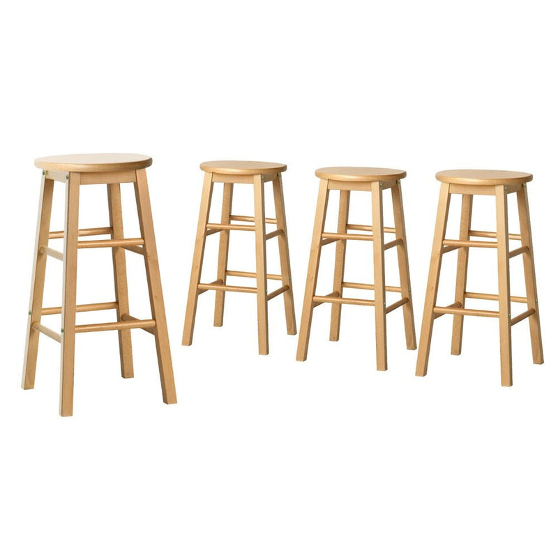 Furniture > Bar Stools & Chairs > Table & Bar Stools - Artiss 4x Bar Stools Round Chairs Wooden Nature - Garden Yard