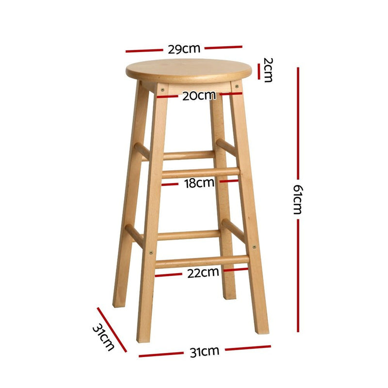 Furniture > Bar Stools & Chairs > Table & Bar Stools - Artiss 4x Bar Stools Round Chairs Wooden Nature - Garden Yard