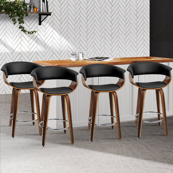 Furniture > Bar Stools & Chairs > Table & Bar Stools - Artiss 4x Bar Stools Swivel PU Seat Wooden - Garden Yard