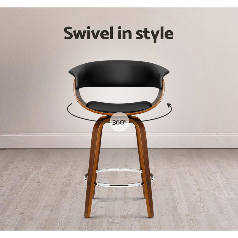 Furniture > Bar Stools & Chairs > Table & Bar Stools - Artiss 4x Bar Stools Swivel PU Seat Wooden - Garden Yard