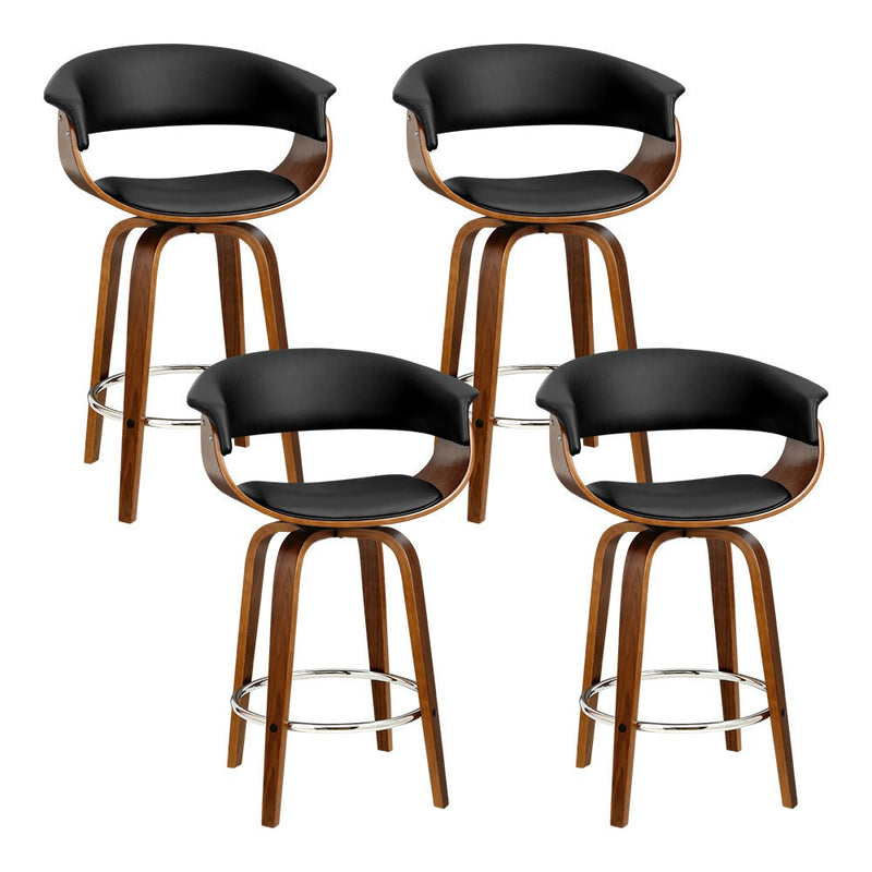 Furniture > Bar Stools & Chairs > Table & Bar Stools - Artiss 4x Bar Stools Swivel PU Seat Wooden - Garden Yard