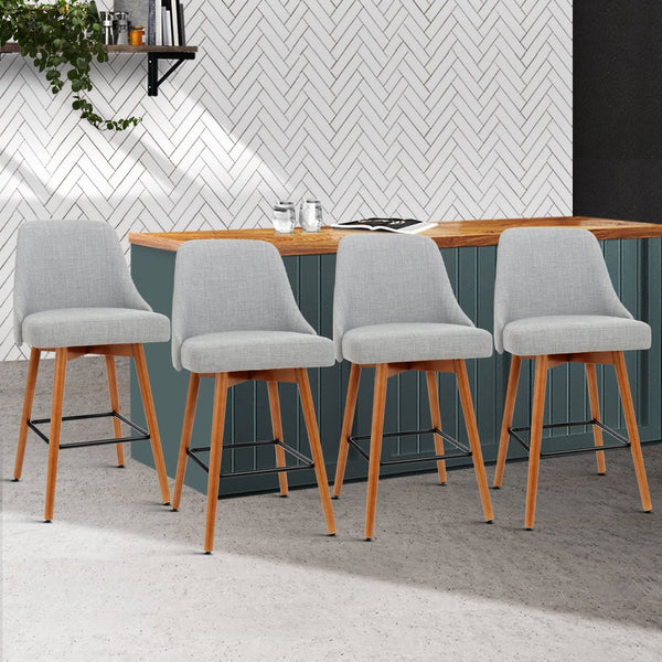 Furniture > Bar Stools & Chairs > Table & Bar Stools - Artiss 4x Bar Stools Swivel Seat Wooden Grey - Garden Yard