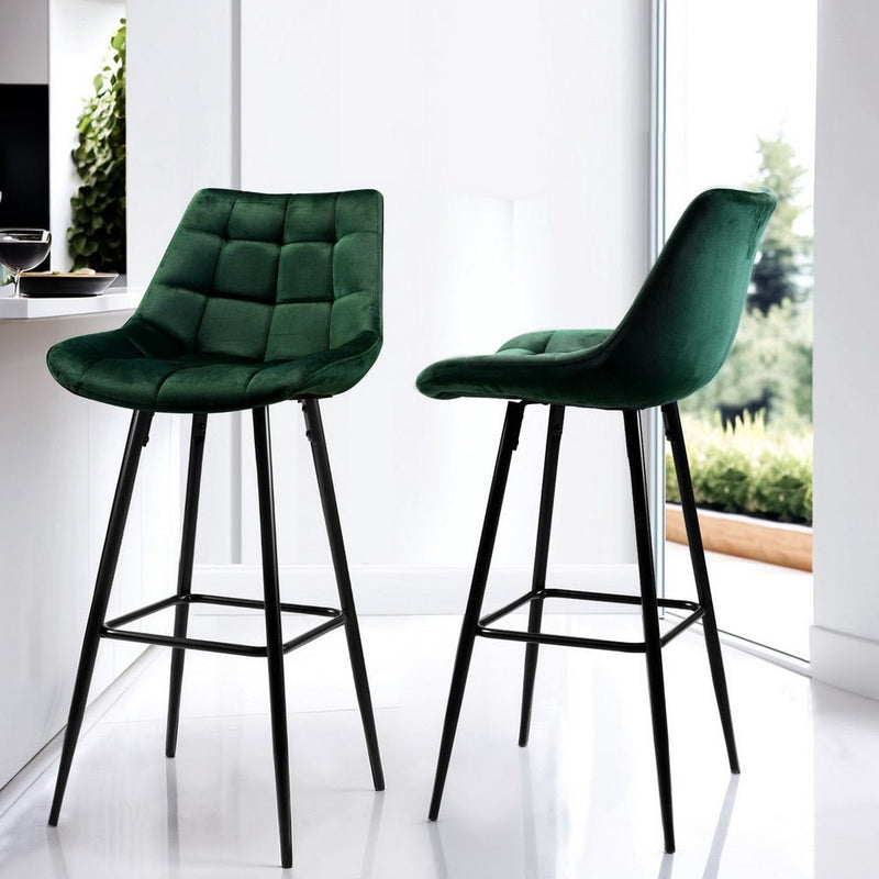 Furniture > Bar Stools & Chairs > Table & Bar Stools - Artiss 4x Bar Stools Velvet Chairs Green - Garden Yard