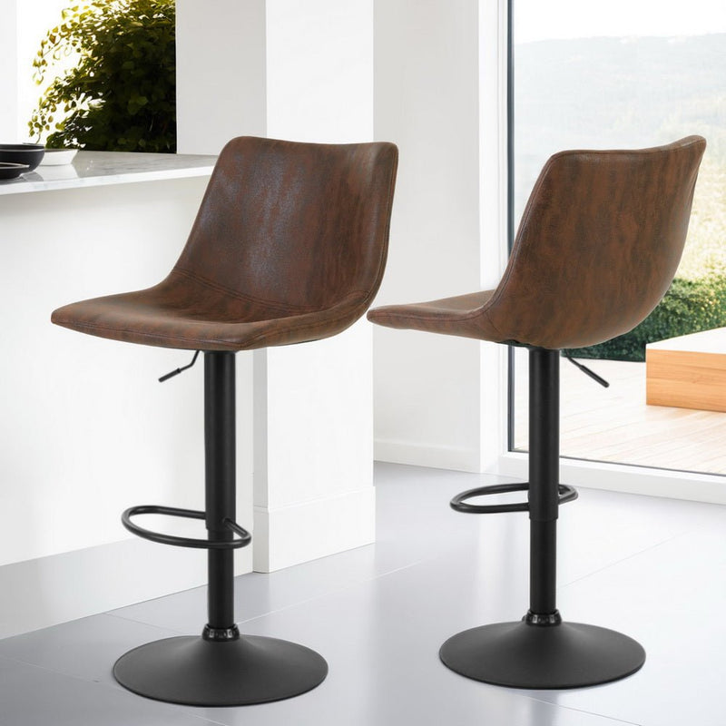 Furniture > Bar Stools & Chairs > Table & Bar Stools - Artiss 4x Bar Stools Vintage Leather Swivel Gas Lift Brown - Garden Yard