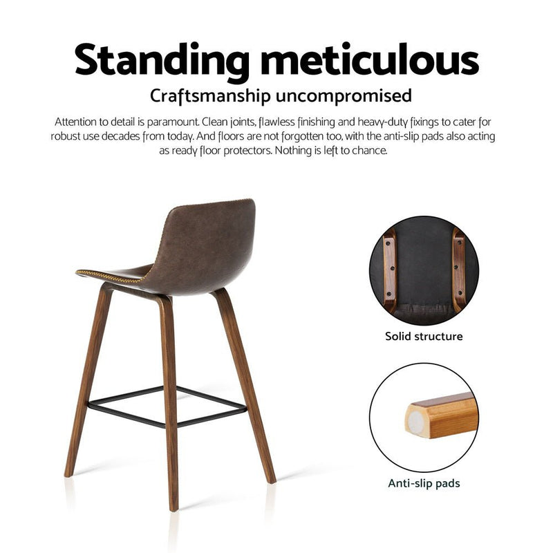 Furniture > Bar Stools & Chairs > Table & Bar Stools - Artiss 4x Bar Stools Vintage Leather Wooden - Garden Yard