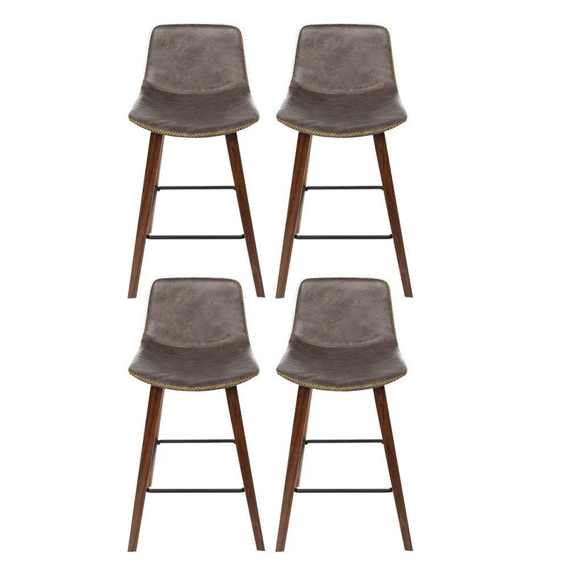 Furniture > Bar Stools & Chairs > Table & Bar Stools - Artiss 4x Bar Stools Vintage Leather Wooden - Garden Yard