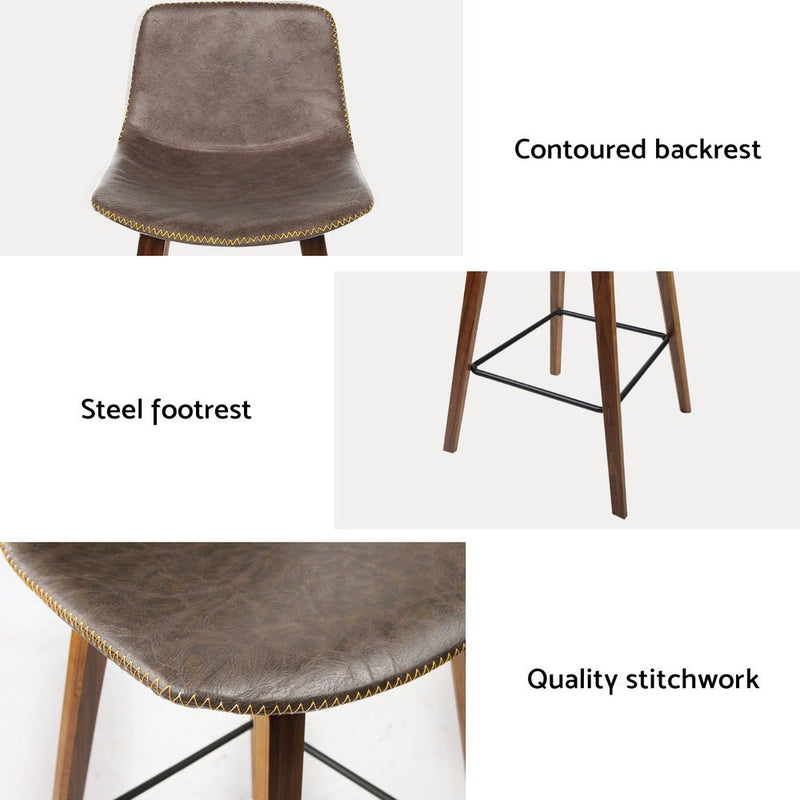 Furniture > Bar Stools & Chairs > Table & Bar Stools - Artiss 4x Bar Stools Vintage Leather Wooden - Garden Yard