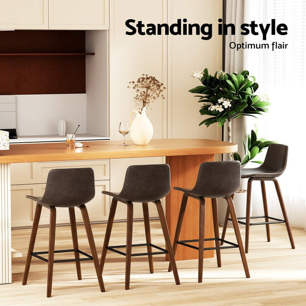 Furniture > Bar Stools & Chairs > Table & Bar Stools - Artiss 4x Bar Stools Vintage Leather Wooden - Garden Yard