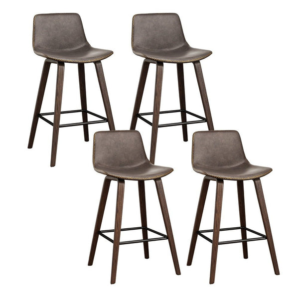 Furniture > Bar Stools & Chairs > Table & Bar Stools - Artiss 4x Bar Stools Vintage Leather Wooden - Garden Yard