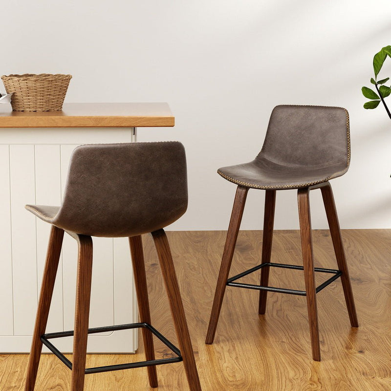 Furniture > Bar Stools & Chairs > Table & Bar Stools - Artiss 4x Bar Stools Vintage Leather Wooden - Garden Yard