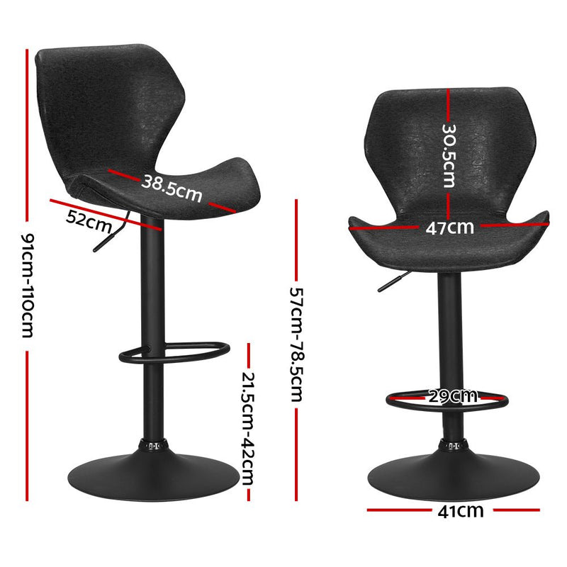 Furniture > Bar Stools & Chairs > Table & Bar Stools - Artiss Bar Stools Kitchen Counter Stools Swivel Gas Lift Vintage Chairs Black x2 - Garden Yard