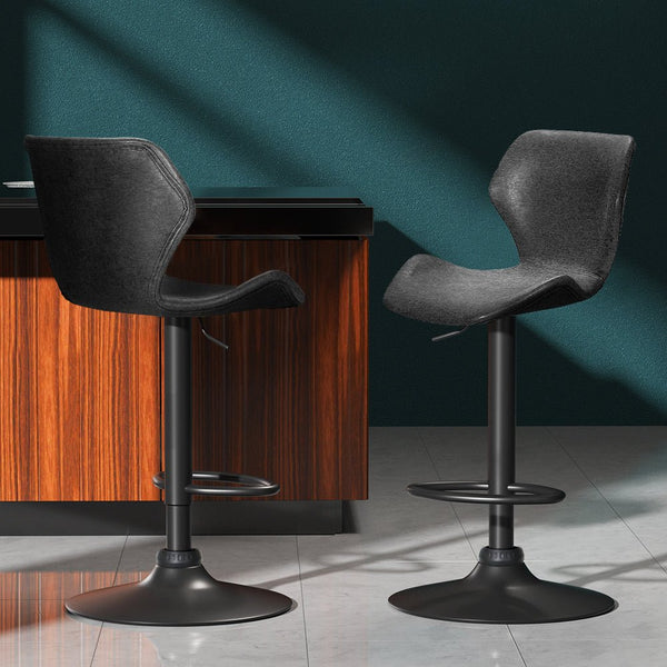 Furniture > Bar Stools & Chairs > Table & Bar Stools - Artiss Bar Stools Kitchen Counter Stools Swivel Gas Lift Vintage Chairs Black x2 - Garden Yard