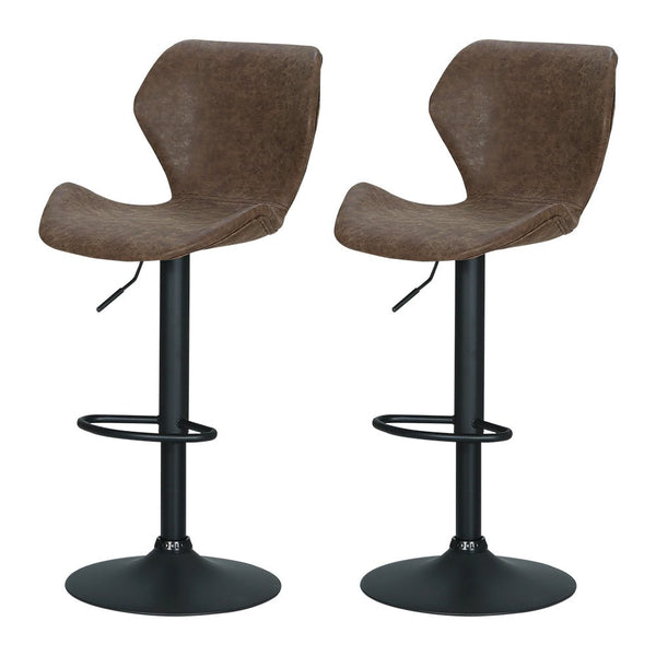 Furniture > Bar Stools & Chairs > Table & Bar Stools - Artiss Bar Stools Kitchen Counter Stools Swivel Gas Lift Vintage Chairs Brown x2 - Garden Yard