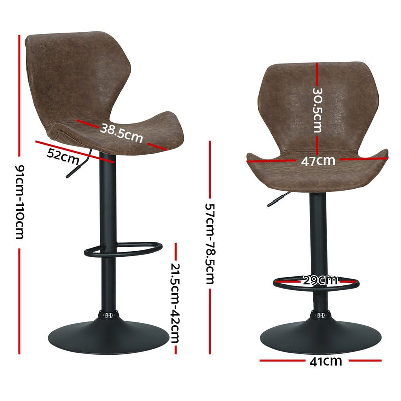 Furniture > Bar Stools & Chairs > Table & Bar Stools - Artiss Bar Stools Kitchen Counter Stools Swivel Gas Lift Vintage Chairs Brown x2 - Garden Yard