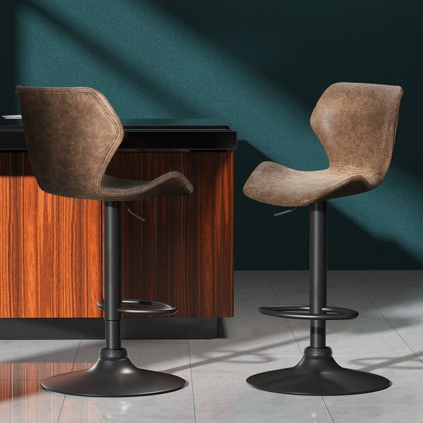 Furniture > Bar Stools & Chairs > Table & Bar Stools - Artiss Bar Stools Kitchen Counter Stools Swivel Gas Lift Vintage Chairs Brown x2 - Garden Yard