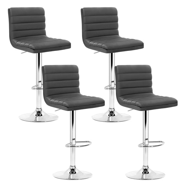 Furniture > Bar Stools & Chairs > Table & Bar Stools - Artiss Set of 4 PU Leather Lined Pattern Bar Stools - Grey and Chrome - Garden Yard