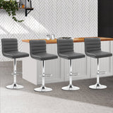 Furniture > Bar Stools & Chairs > Table & Bar Stools - Artiss Set of 4 PU Leather Lined Pattern Bar Stools - Grey and Chrome - Garden Yard