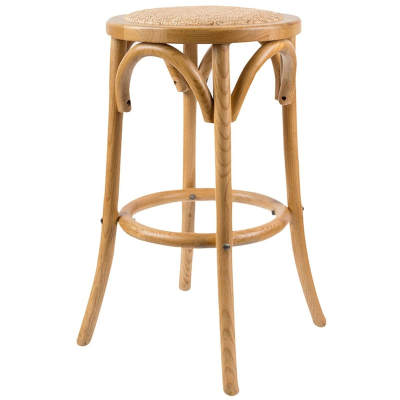 Furniture > Bar Stools & Chairs > Table & Bar Stools - Aster Round Bar Stools Dining Stool Chair Solid Birch Timber Rattan Seat - Oak - Garden Yard