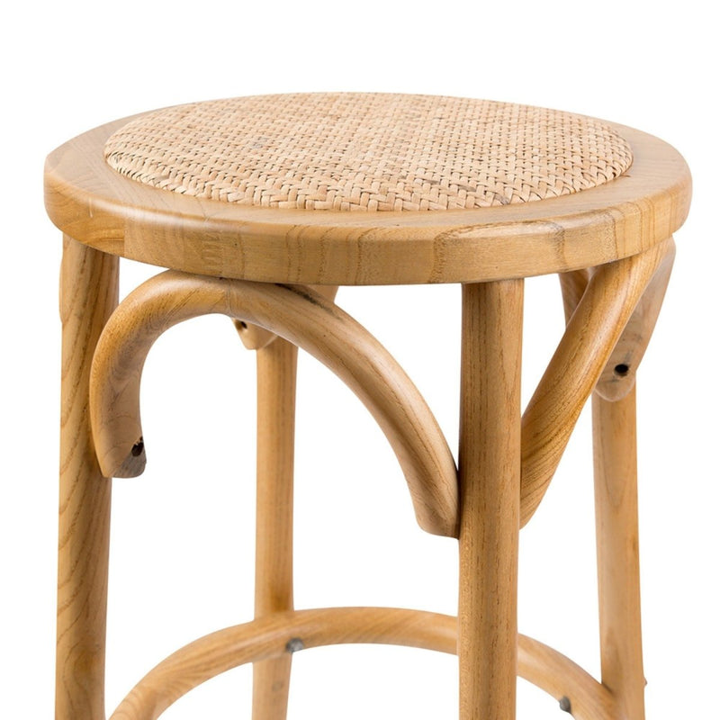 Furniture > Bar Stools & Chairs > Table & Bar Stools - Aster Round Bar Stools Dining Stool Chair Solid Birch Timber Rattan Seat - Oak - Garden Yard
