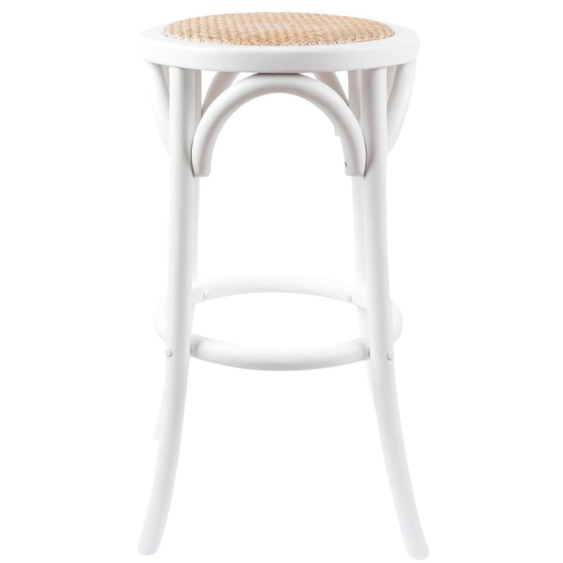Furniture > Bar Stools & Chairs > Table & Bar Stools - Aster Round Bar Stools Dining Stool Chair Solid Birch Timber Rattan Seat White - Garden Yard