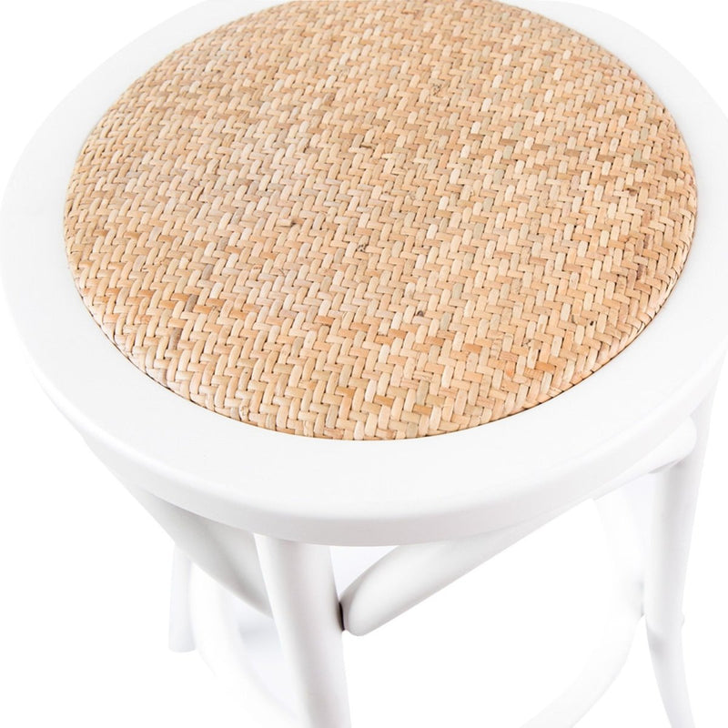 Furniture > Bar Stools & Chairs > Table & Bar Stools - Aster Round Bar Stools Dining Stool Chair Solid Birch Timber Rattan Seat White - Garden Yard