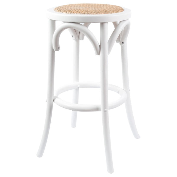 Furniture > Bar Stools & Chairs > Table & Bar Stools - Aster Round Bar Stools Dining Stool Chair Solid Birch Timber Rattan Seat White - Garden Yard