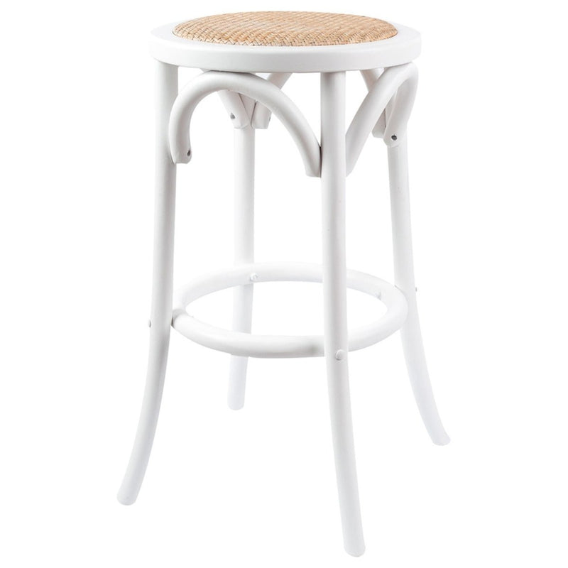 Furniture > Bar Stools & Chairs > Table & Bar Stools - Aster Round Bar Stools Dining Stool Chair Solid Birch Timber Rattan Seat White - Garden Yard