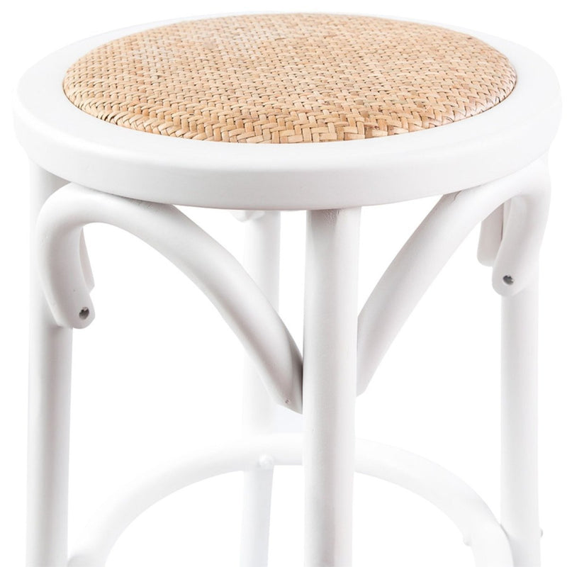 Furniture > Bar Stools & Chairs > Table & Bar Stools - Aster Round Bar Stools Dining Stool Chair Solid Birch Timber Rattan Seat White - Garden Yard